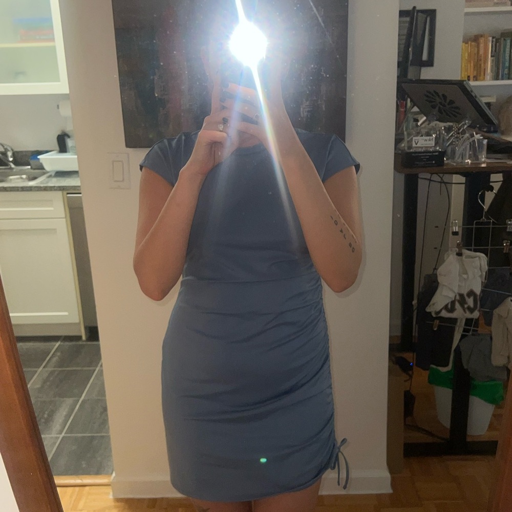 Blue Ruched Sheath Mini Dress